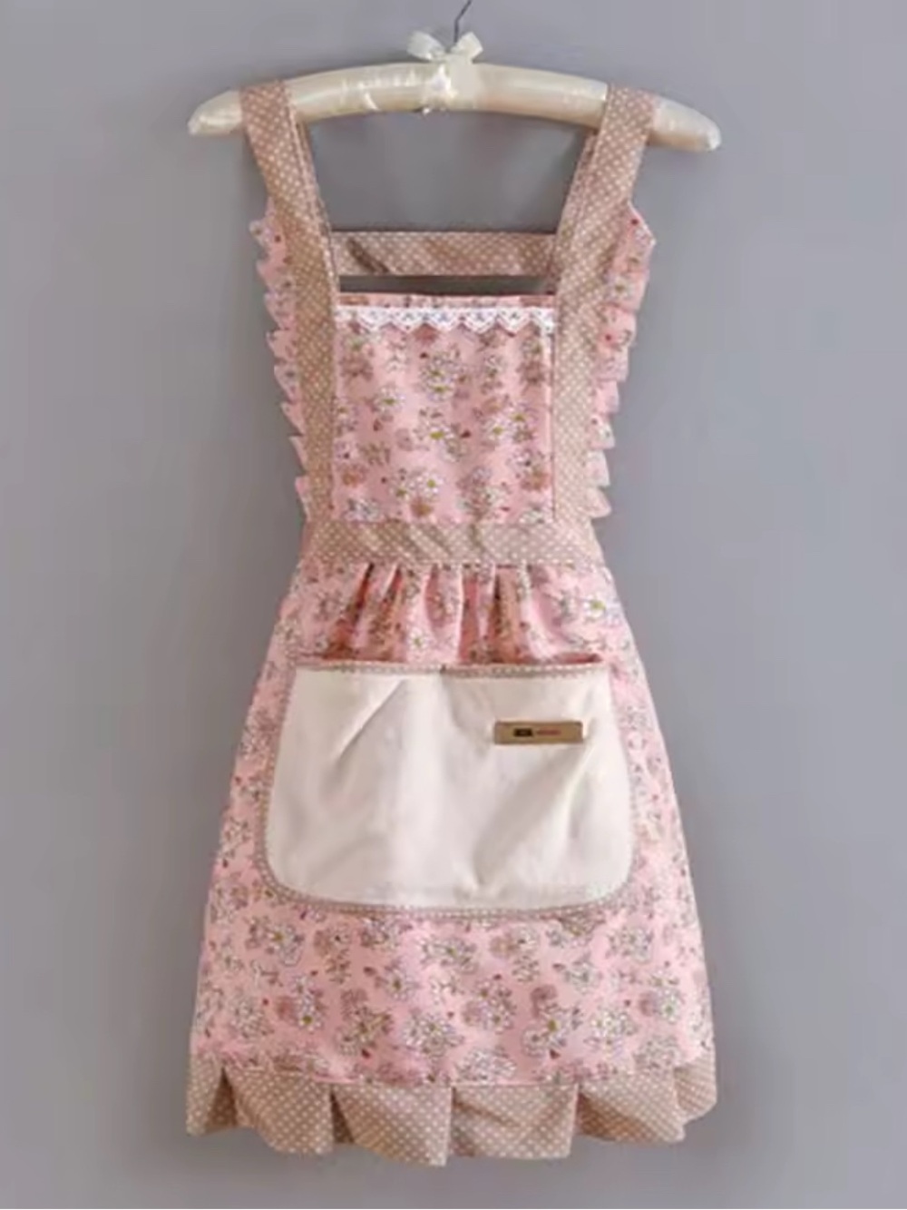 Pink Floral Retro Apron with Cream Pocket